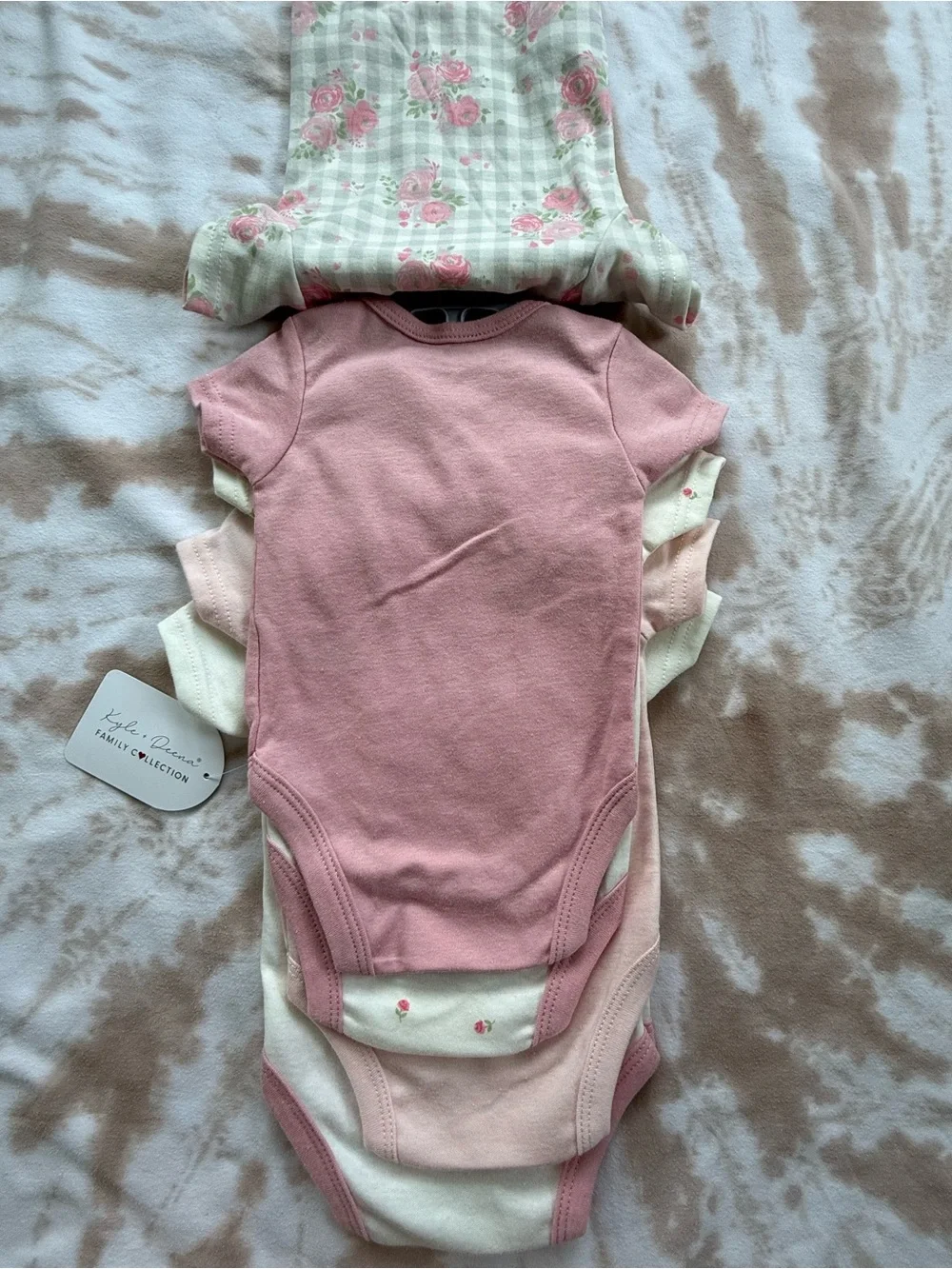 Baby Girls Pink & Cream Floral Bodysuit Set - 5 Pack 0-3M